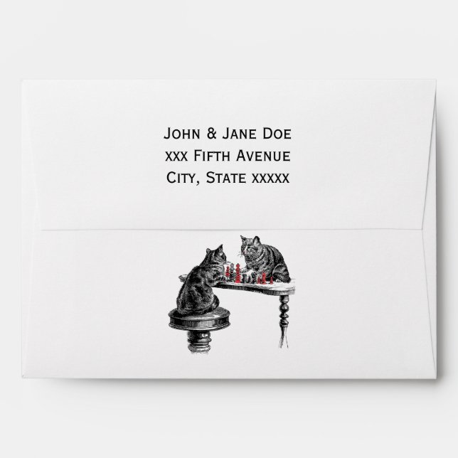 Board Games Two Cats playing Chess Match Red Envelopes (Back (Top Flap))