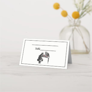 Board Games Two Cats playing Chess Match Red Place Card