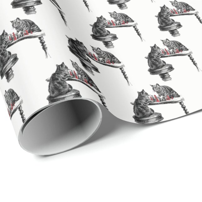 Board Games Two Cats playing Chess Match Red Wrapping Paper (Roll Corner)