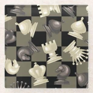 Board of Chess Pieces Laying Down Glass Coaster