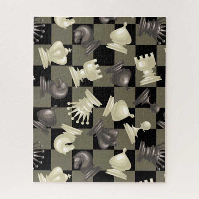 Board of Chess Pieces Laying Down Jigsaw Puzzle (Vertical)