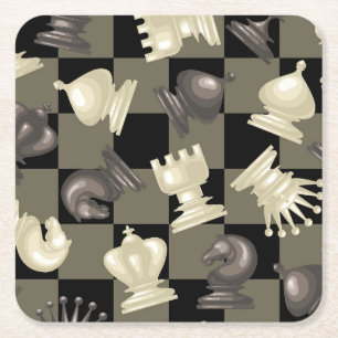 Board of Chess Pieces Laying Down Square Paper Coaster