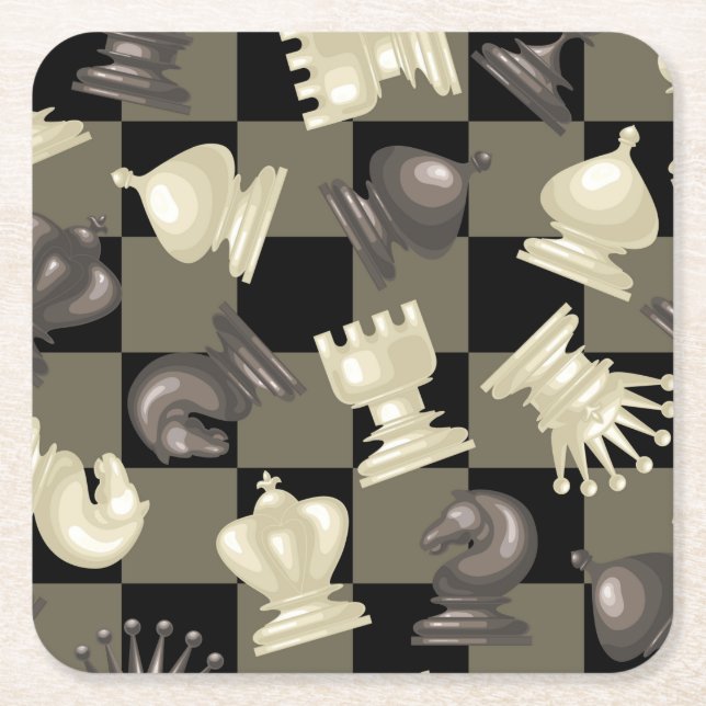 Board of Chess Pieces Laying Down Square Paper Coaster (Front)