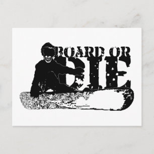 board or die. skeleboarder. postcard