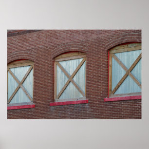 Boarded-Up Brick Building Windows Poster