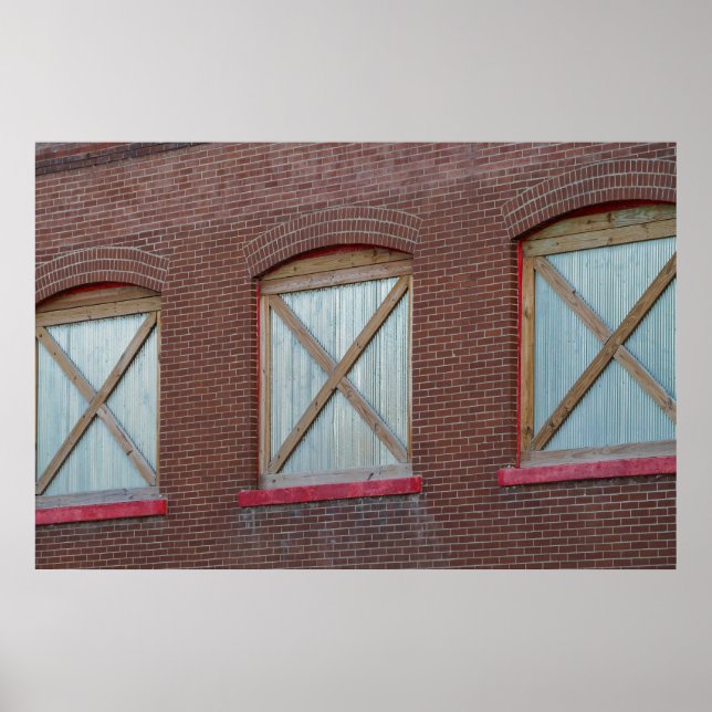 Boarded-Up Brick Building Windows Poster (Front)
