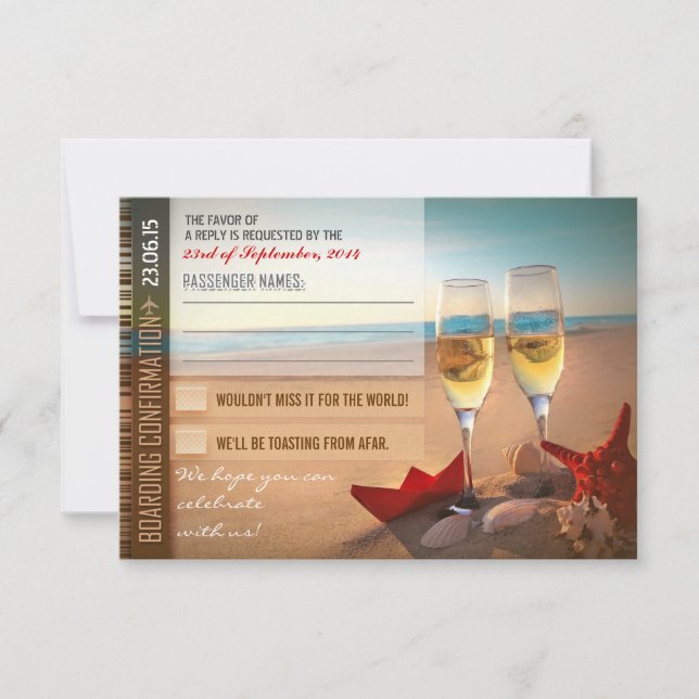 boarding confirmation wedding RSVP cards - tickets (Front)