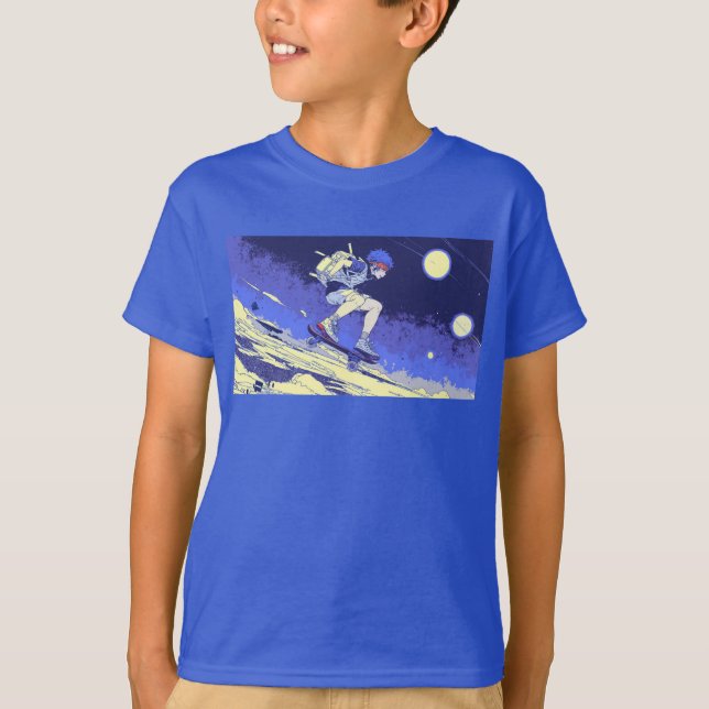 Boarding in Space - Skateboarder Design T-Shirt (Front)