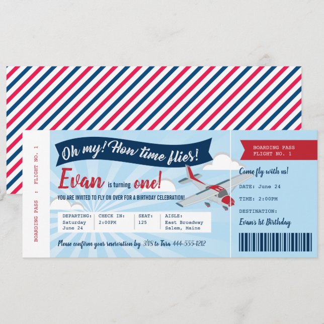 Boarding Pass Aeroplane Birthday Invitation (Front/Back)