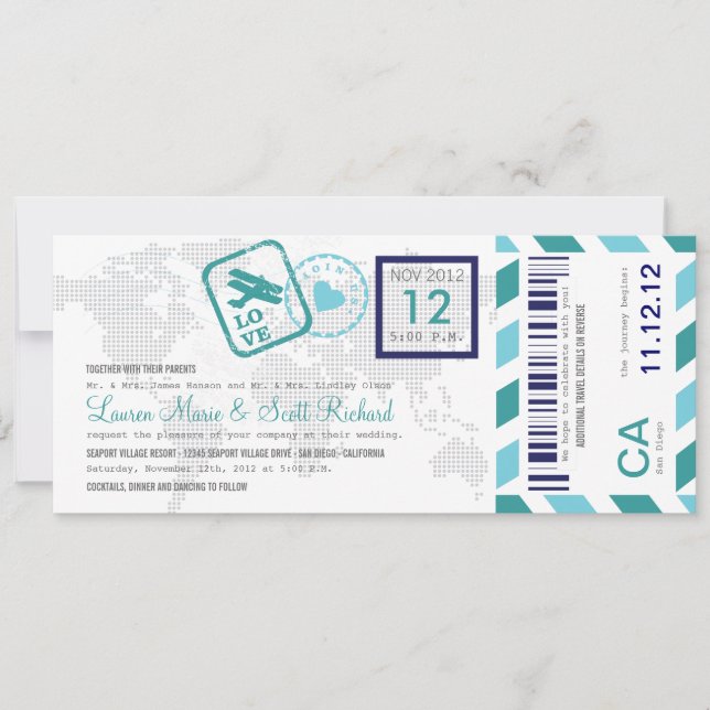 Boarding Pass Airmail Ticket Invitation (Front)