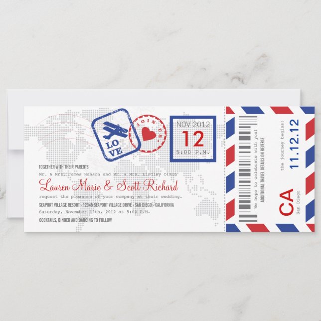Boarding Pass Airmail Ticket Invitation (Front)