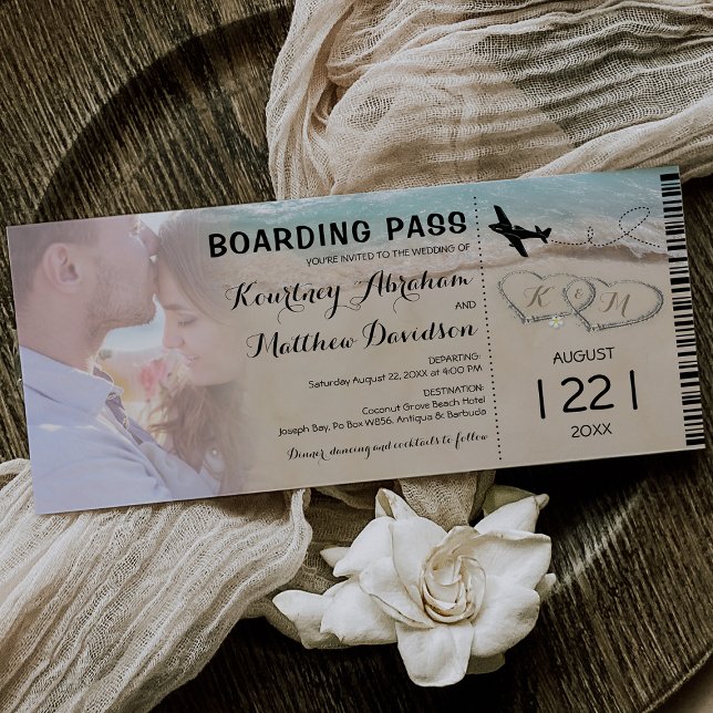 Boarding Pass Beach Photo Wedding Invitation (Creator Uploaded)