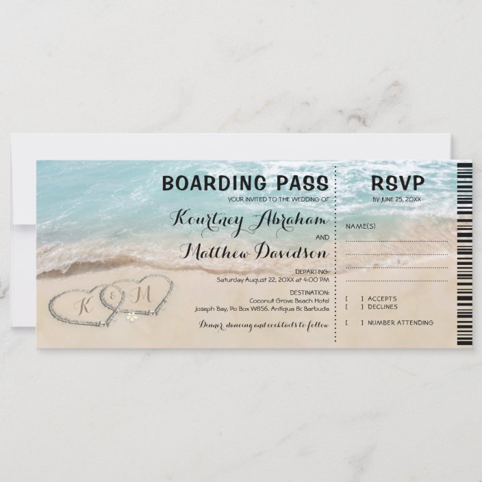 Boarding Pass Beach Rsvp And Wedding Invitation Zazzle