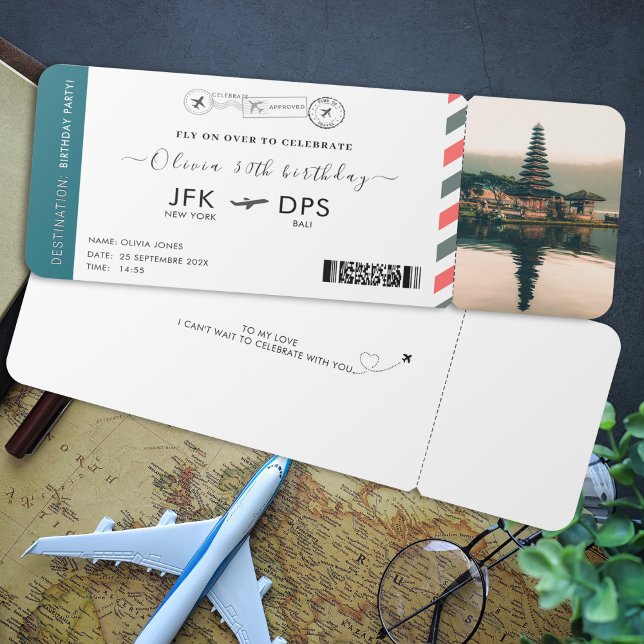 Boarding Pass Birthday Airline Ticket Photo Travel Invitation (Boarding Pass Birthday Airline Ticket Photo Travel Invitation)