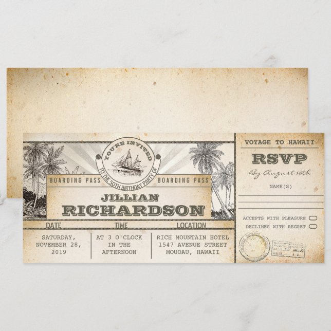 boarding pass birthday tickets voyage nautical invitation (Front/Back)