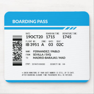 Boarding Pass (blue) Mouse Mat