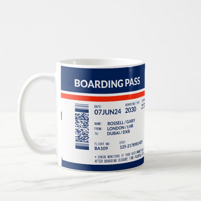 Boarding Pass - Blue & Red Coffee Mug (Left)