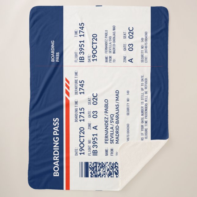 Boarding Pass - Blue & Red Sherpa Blanket (Front)