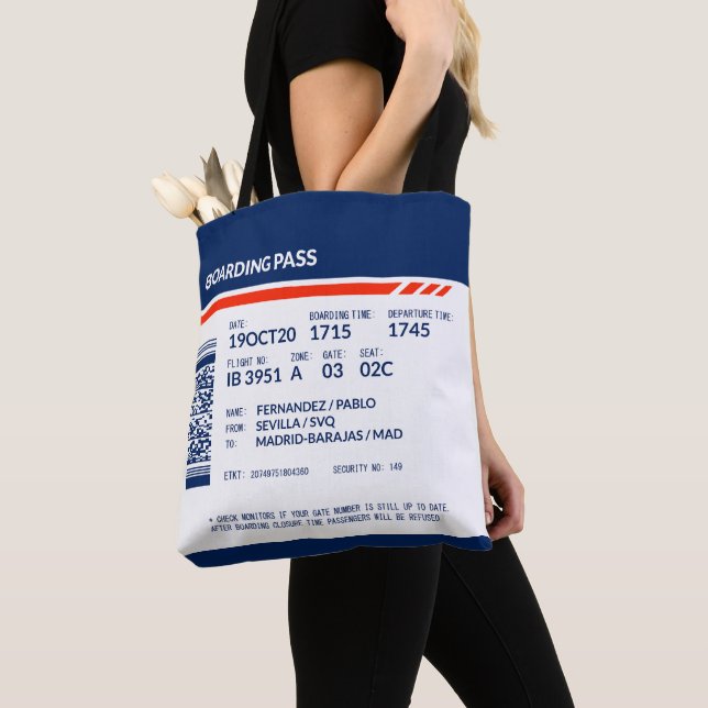 Boarding Pass - Blue & Red Tote Bag (Close Up)