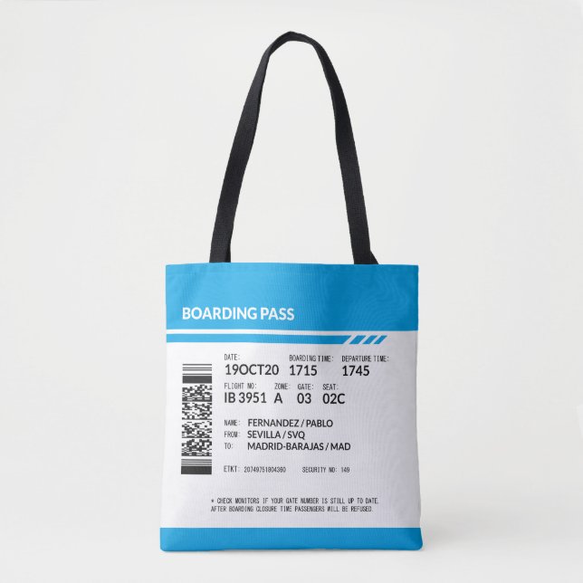 Boarding Pass (blue) Tote Bag (Front)