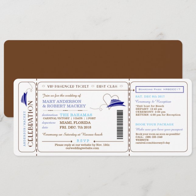 Boarding Pass Cruise Ticket Wedding Invitation (Front/Back)