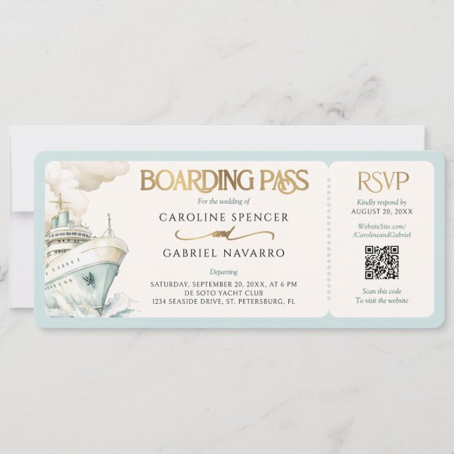 Boarding Pass Cruise Wedding Invitation (Front)