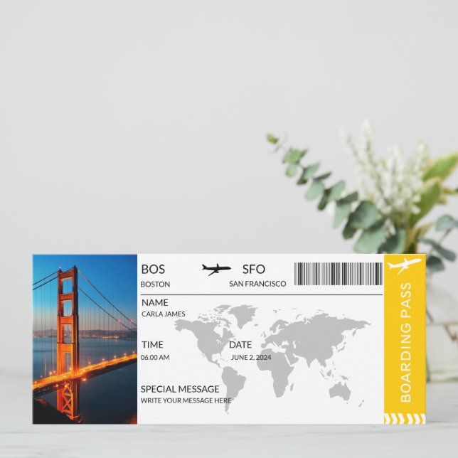 Boarding Pass Customisable Plane Tickets Aeroplane Invitation (Standing Front)