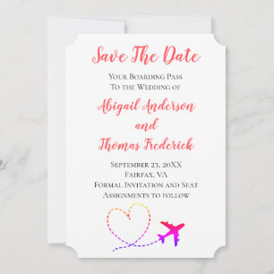Boarding Pass Destination Aeroplane Heart Wedding Save The Date