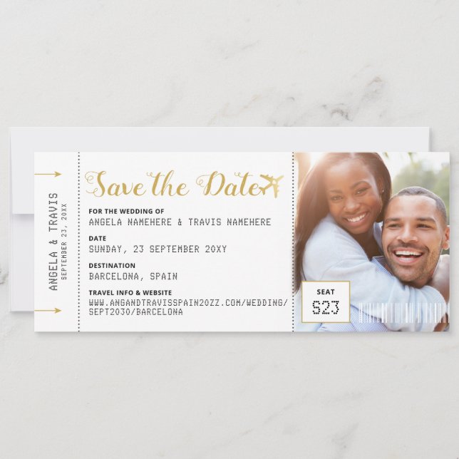 Boarding Pass Destination Photo Save the Date (Front)