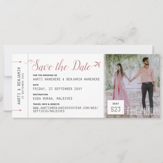 Boarding Pass Destination Photo Save the Date (Front)