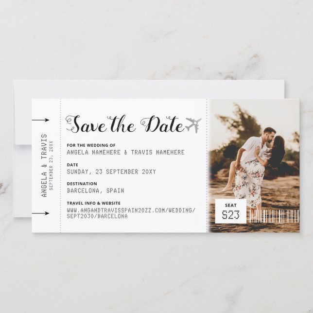 Boarding Pass Destination Save the Date Ticket (Front)