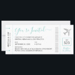 Boarding Pass Destination Wedding Invitation<br><div class="desc">An invitation that looks like a boarding pass plane ticket card with a simple modern romantic aeroplane logo and elegant script fonts in turquoise aqua blue and silver, perfect for a destination wedding that guests will be travelling to, a wedding abroad, or for a travel theme wedding for a couple...</div>