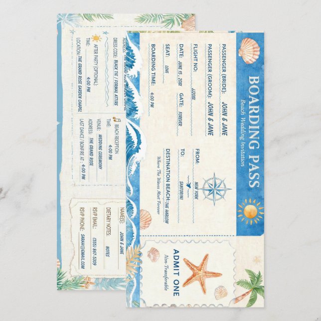 Boarding Pass Destination Wedding Invitation (Front/Back)