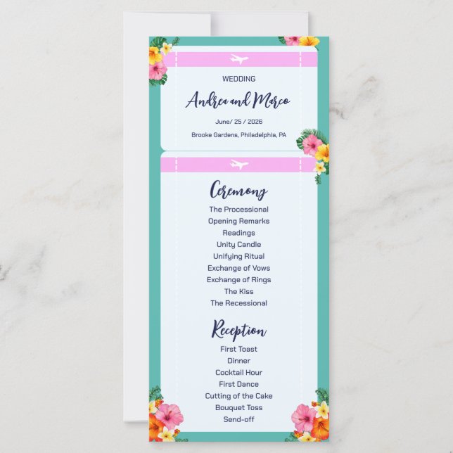 Boarding Pass Destination Wedding Menu (Front)