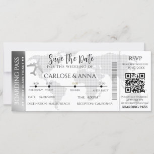  Boarding Pass Destination Wedding QR code  Invitation
