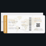 Boarding Pass Destination wedding QR code Rsvp Invitation<br><div class="desc">Boarding pass wedding ticket invitation featuring a destination world map and faux gold colour,  Wedding Pass,  Destination Wedding,  Passport with QR code Rsvp card.</div>