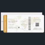 Boarding Pass Destination wedding QR code Rsvp Invitation<br><div class="desc">Boarding pass wedding ticket invitation featuring a destination world map and faux gold colour,  Wedding Pass,  Destination Wedding,  Passport with QR code Rsvp card.</div>