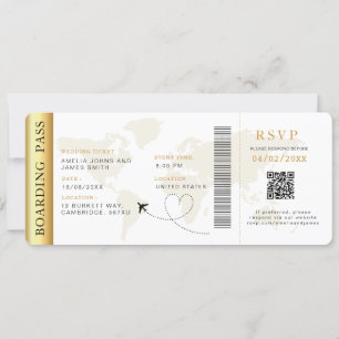 Boarding Pass Destination wedding QR code Rsvp  Invitation