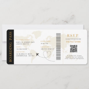Boarding Pass Destination wedding QR code Rsvp Invitation