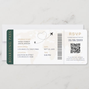 Boarding Pass Destination Wedding QR code Rsvp Invitation