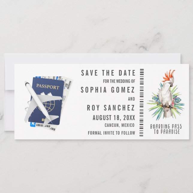 Boarding Pass Destination Wedding Save the Date Invitation (Front)