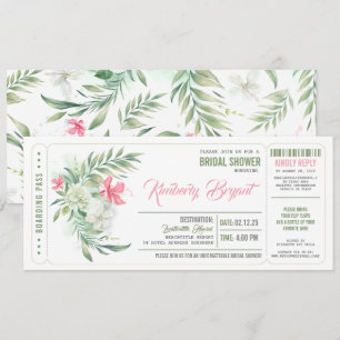 Boarding Pass   Floral Beach Bridal Shower Ticket Invitation