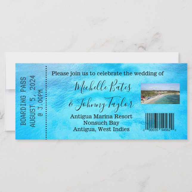 Boarding Pass for a wedding in Antigua (Front)