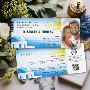 Boarding Pass Greece Modern Destination Wedding Invitation