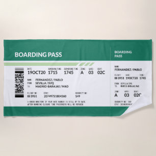 Boarding Pass - Green Beach Towel