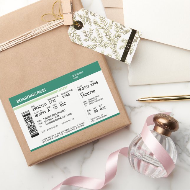 Boarding Pass - Green Rectangular Sticker (Gifting)