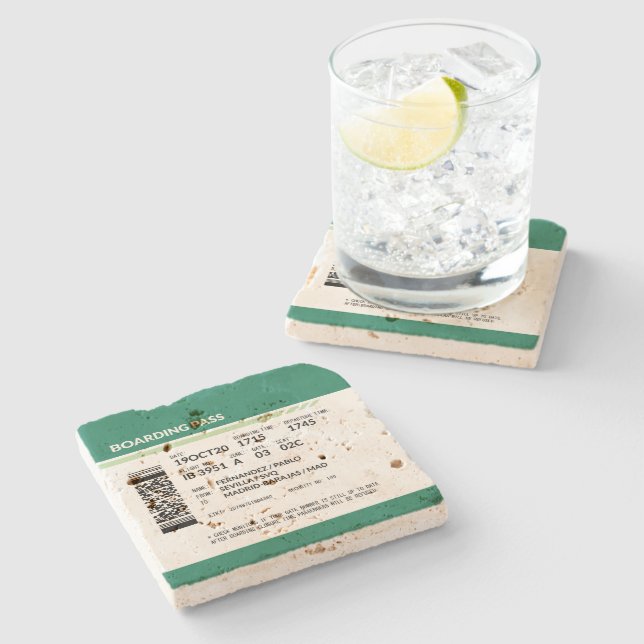 Boarding Pass - Green Stone Coaster (Side)