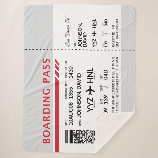 Boarding Pass - Grey Sherpa Blanket (Front)