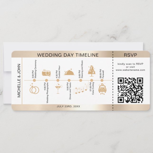 Boarding Pass Illustrated Wedding Timeline RSVP Invitation (Front)