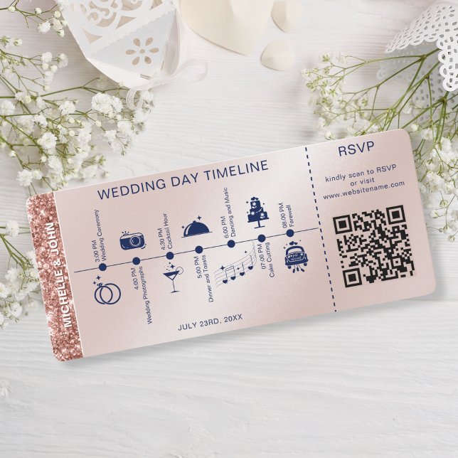 Boarding Pass Illustrated Wedding Timeline RSVP Invitation (Creator Uploaded)
